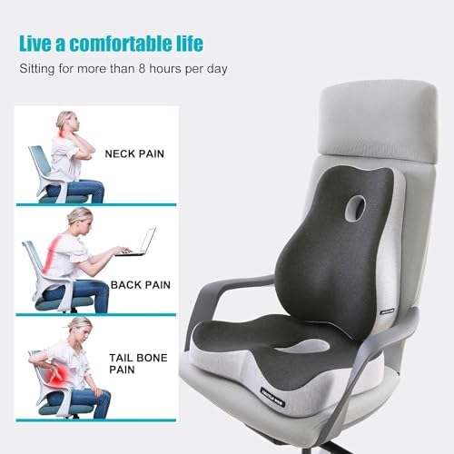 Seat Cushion & Lumbar Support Pillow Set for Office Chair,and Tailbone Discomfort with Lumbar Support Pillow and Seat Cushion - Perfect for Home, and Gaming Chairs Chair Cushion(Light Gray)