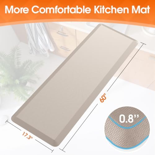 Kitchen Mat for Floor, Anti-Fatigue Mat Kitchen Rug, 17.3"x60"x0.8'', Khaki
