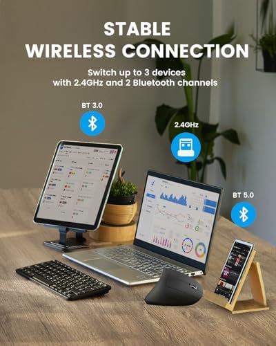 Perixx PERIMICE-813RX Wireless Rechargeable Vertical Mouse - Multi-Device spec - Duo Wired and Wireless Charging Feature -The Included Charger Compatible with iPhone, AirPods, and AirPods Pro