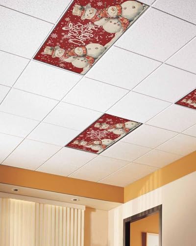 Snowman Red Magnetic Fluorescent Light Covers for Ceiling Lights 2 x 4 Feet,Vintage Christmas Snowflakes Watercolor Office Classroom Kitchen Drop Ceiling Light Covers Filters Shade Panel 2 Packs