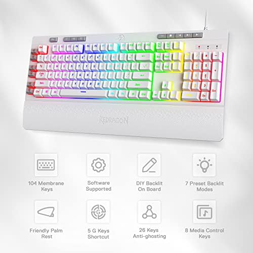 Redragon K512 RGB Membrane Gaming Keyboard, 6 Macro Keys & Easy Media Wheel