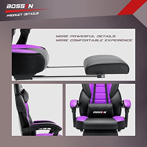 BOSSIN Massage Gaming Office Chair, 400LBS High Back Computer Chair with Footrest and Headrest, Adjustable Swivel Silla Gamer, Ergonomic Heavy Duty, Big and Tall Chair with Lumbar Support