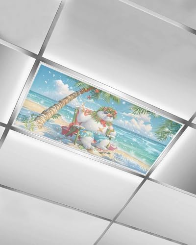 Christmas Magnetic Fluorescent Light Covers for Ceiling Lights 2 x 4 Feet,Beach Snowman Hawaii Tropical Tree Blue Green Office Classroom Kitchen Drop Ceiling Light Covers Filters Shade Panel 1 Pack