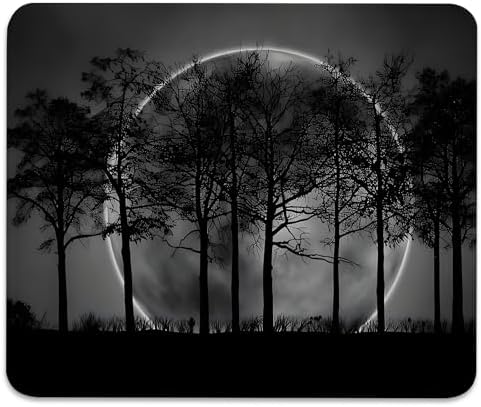 Silhouetted Trees and a Mystical Moon Mouse Pad, Black & Grey Desk Mat