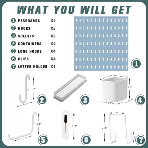 MULSAME Pegboard Combination Kit, 25.2" x 25.2" Wall Mounted Storage Set with 4 Pegboards & 20 Accessories Hanging, Peg Boards Organizer