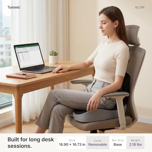 Turonic SC1 Ergonomic Memory Foam Seat Cushion – Non-Slip Office Chair Pad
