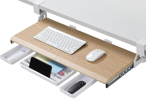 ETHU Under Desk Keyboard Tray with Metal Slide Rail, 26.8x11.8", Oak