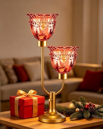 Lightdot Mid Century Modern Table Lamp Gift Dimmable Vintage Red Glass Lamp