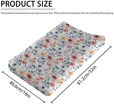 Colorful Watercolor Flowers Leaves Baby Changing Pad Cover, Unisex Floral Nursery Diaper Changing Table Pad Mat Sheet for Boys Girls-16x32