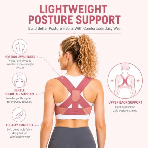 Back Brace Posture Corrector for Women, Adjustable Shoulder Support Strap, Invisible Back Straightener, Lightweight Breathable Posture Support for Daily Comfort, Office and Home Use, Large