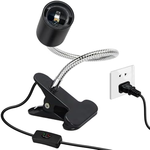 Clip-on E26/E27 Clamp Light Socket with 220 CM Cable, 360 Rotatable Flexible Desk Lamp, 9MM & 350MM Thickened Lengthened Gooseneck, Metal Base, for Bedside