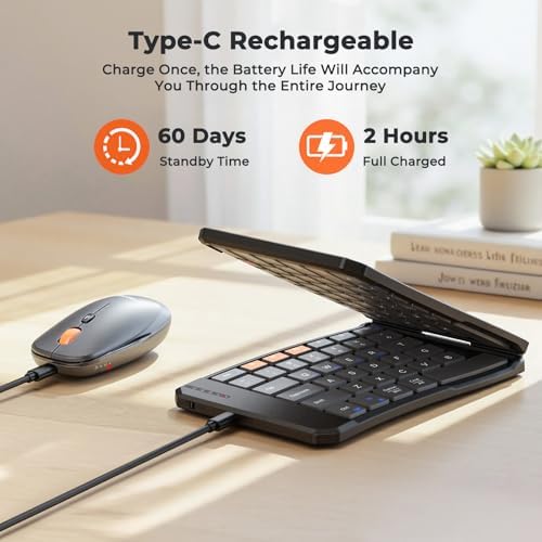 MEETION Foldable Keyboard and Mouse, Portable Bluetooth Combo