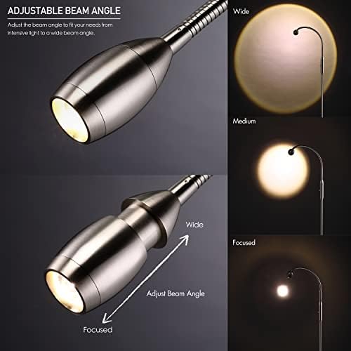 O’Bright Ray – Adjustable LED Beam Floor Lamp, Dimmable and Zoomable Spotlight, Flexible Gooseneck, Reading/Crafting Standing Lamp, Work Table Light, Brushed Nickel