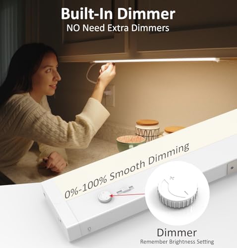 Leetdud Under Cabinet Lighting Plug in or Hardwired Built-in Dimmer, 24 Inch 12W, 5CCT 2700/3000/3500/4000/5000K, Linkable Counter Lights for Kitchen, ETL Dimmable LED Light Fixture, White