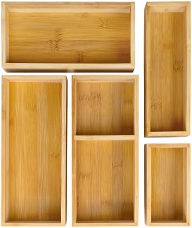 happimess Eldora 5-Piece Handcrafted Bamboo Drawer Organizers, Natural