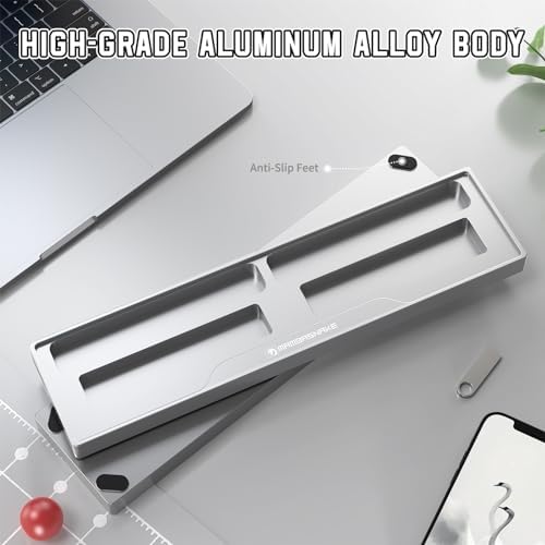 SELORSS x MANBASNAKE 68-Key CNC Aluminum Alloy Keyboard Wrist Rest with Partition Storage Case, 2 Acrylic Top Covers, Ergonomic Non-Slip Support for Mechanical Keyboard, Ideal for Office/Home-Silver