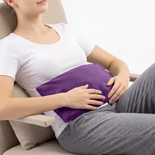 Microwavable Heating Pad with Washable Cover, 8 x 18 Microwave Heating Pad for Neck and Shoulders, Moist Heat Bean Bag Warm Compress for Knee, Joints, Wrist, Abdomen (Dark Purple)