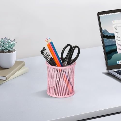EasyPAG Pencil Holder for Desk, 2 Pack Metal Pen Organizer, Mesh Pencil Cup Organizer for Home, Office, Classroom, School, Pink
