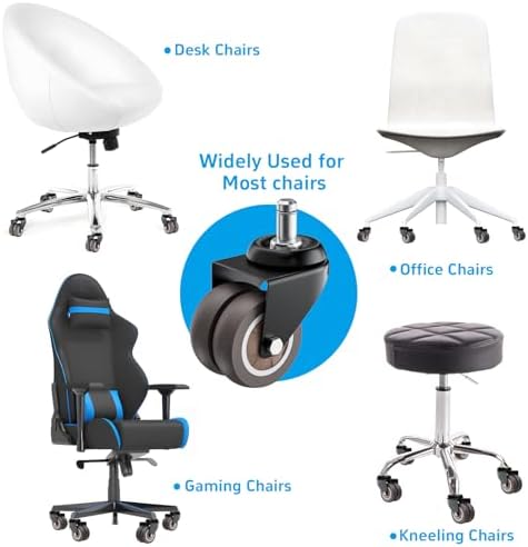 2 Inch Low Profile Office Chair Casters 650 lbs, Dual-Wheel TPR Rubber Wheels with Electrophoretic Coating Steel Bracket, Silent Non-Scratching for Hardwood Floors, Set of 5 (Grey)