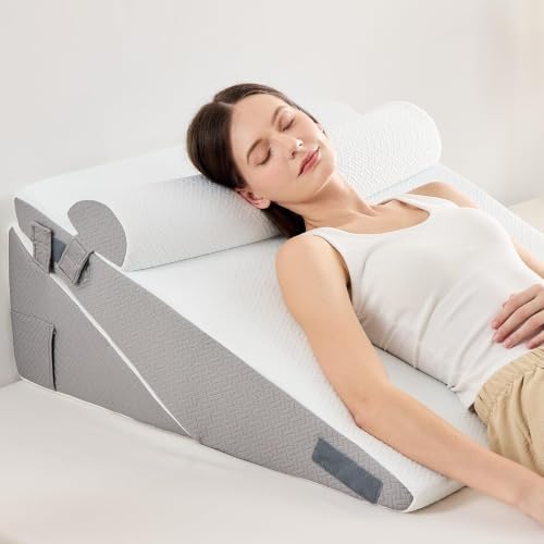 Sasttie Extra Wide Wedge Pillow Set for After Surgery, Dark Grey & White
