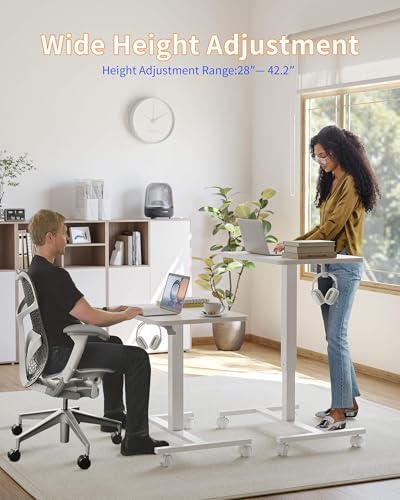 YIHAYO 24 x 16 Inches Mobile Small Standing Desk with Wheels, White