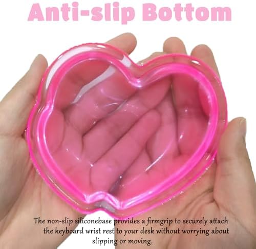 Gel Wrist Rest for Keyboard and Mouse Transparent Pink Heart Elbow Pad Cushion Ergonomic Cute Clear Cool Mouse Wrist Pad Silicone Non-Slip Support for Computer Gaming Home Office Hand Pillow