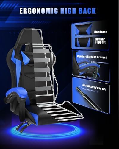 Racingreat RGB Gaming Chair for Adults & Kids, Lumbar Support, Blue.