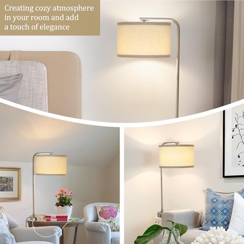 25" Tall Modern Bedside Lamp with USB C+A Ports, Fully Dimmable Table Lamp