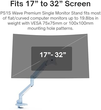 Pixio PS1S Wave Blue Single Monitor Arm Stand Desk Mount - Fits up to 32 inches Monitors and up to 19.8lbs. VESA Compatibility and Integrated Cable Management