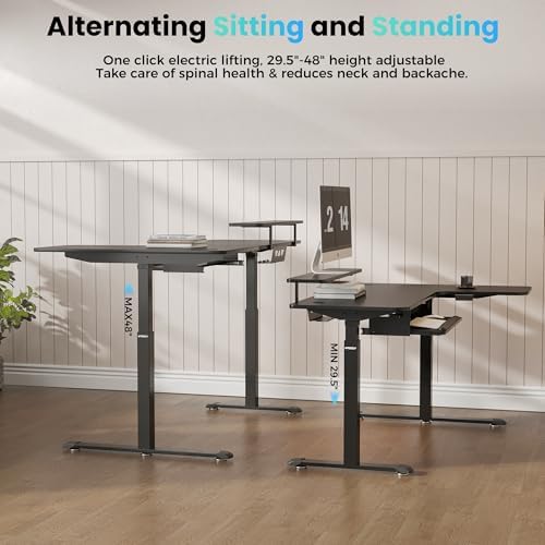 EUREKA ERGONOMIC 55 Inch L Shaped Electric Standing Desk, Height Adjustable Computer Gaming Desk with Keyboard Tray, Mouse Pad, Home Office Work,Carbon Fiber Black, Right Side