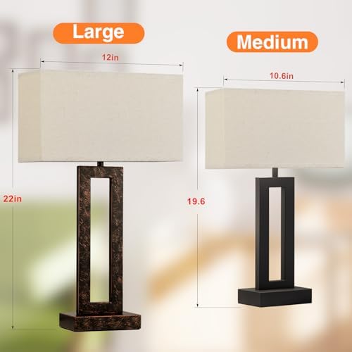Seealle 22" Tall Living Room Lamps for Night Stands - Touch Bedside Lamp with USB C+A, 3 Way Dimmable Bedroom Lamps for End Tables Set of 2, Modern Night Stand Lamp for Bed Side(Beige&Brown)