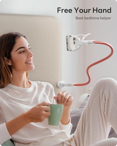 SAIJI Gooseneck Phone Stand for Bed, Lazy Bracket Cell Phone Holder Long Arm Clip Clamp Mount for Filming, Compatible with 4-7'' Mobile Cell Phone Stand Document Camera Nintendo Switch (Rose Gold)