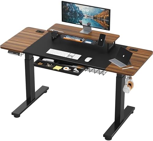 SHW 62-Inch Electric Height Adjustable Standing Desk, Walnut