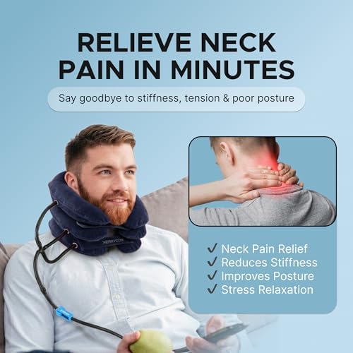 Inflatable Neck Stretcher for Neck Pain Relief, Cervical Traction Device with Hand Pump, 3-Layer Adjustable Neck Decompression Collar for Pinched Nerve, Stiff Neck & Tech Neck Support
