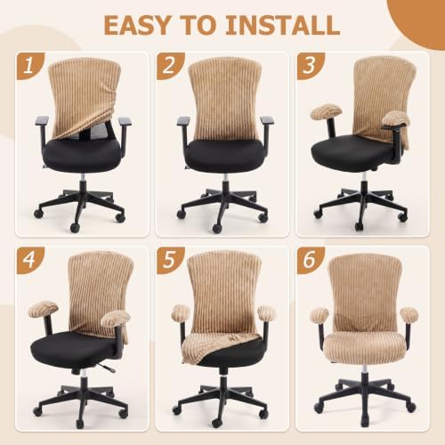 Tallew 4 Pieces Office Chair Covers Set Desk Computer, Khaki
