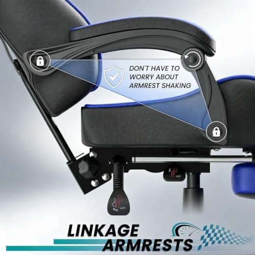Ferghana Navy Gaming Chair, Ergonomic Racing Style Computer Chair with Footrest, Adjustable Reclining, Lumbar and Head Support, PU Leather Gamer Chair