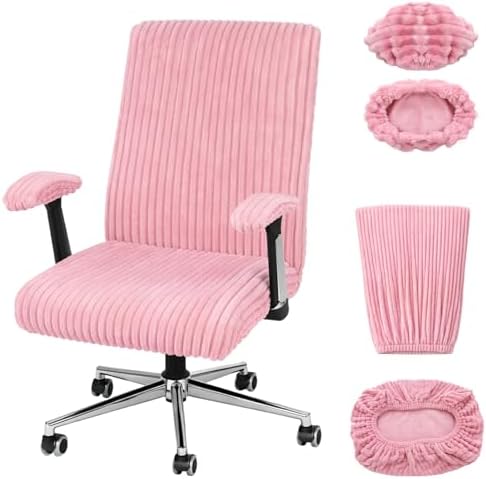 Tegeme Set of 4 Faux Fur Office Chair Covers with Armrest Covers, Pink