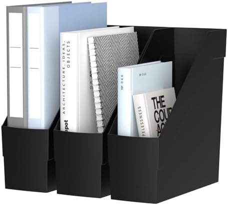 Delifox 3 Pack Magazine Rack, Plastic File Folder Bin Desk Organizer, Black