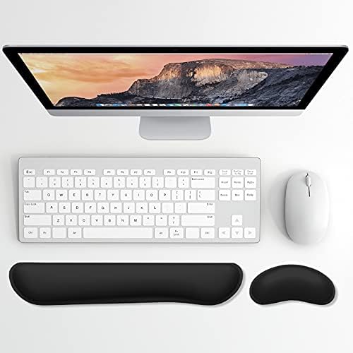 Dapesuom Enlarge Keyboard Wrist Rest, Memory Foam Wrist Cushion for Desk Mats Support, Cute Typing Pain Relief Keyboard Mouse Pad Rests Set with Non-Slip Base for Gaming Laptop Office, Jet Black