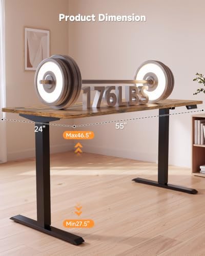 Standing Desk, 55 × 24 Inches Electric Height Adjustable, Home Office