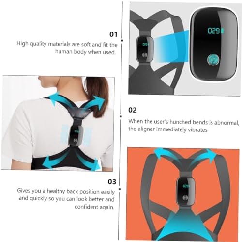 Mipcase Adjustable Electronic Posture Reminder Hunchback Corrector Upper Back Brace Black Posture Support Belt for Adults and Sitting Spine Alignment