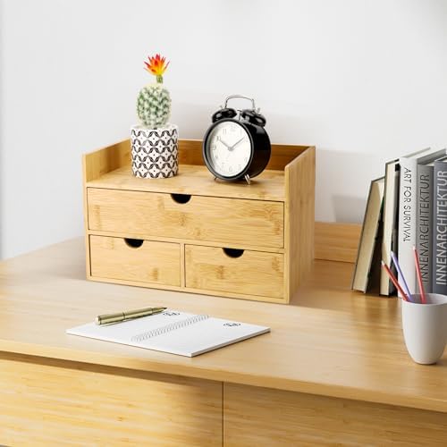 Charmewooden Bamboo Desk Organizer With Drawers Countertop Drawers Counter Storage Box Corner Desk Organizer for Home Office No Assembly Required