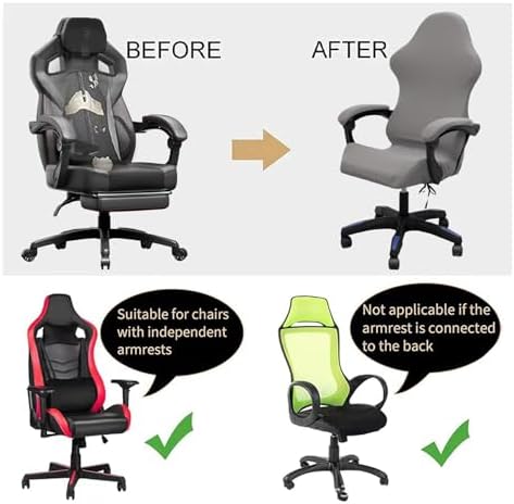 Gaming Chair Cover Set with Armrest Covers, Stretch Ruffled Slipcover for Racing Office Computer Reclining Chairs (Smoky-Gray)