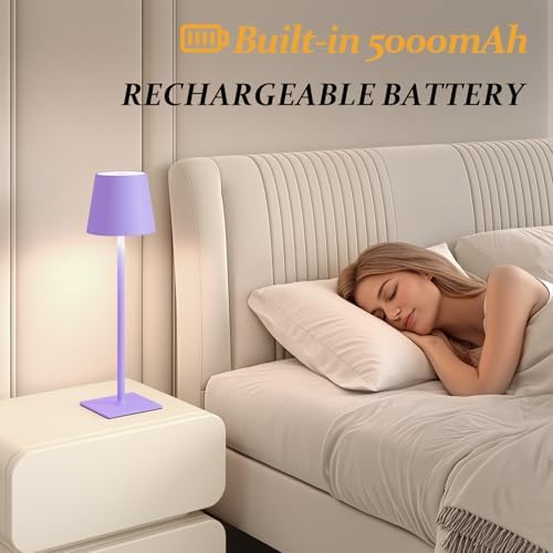 CHLORANTHUS 2 Pack Cordless Table Lamps, 3 Colors Stepless Dimming, 5000mAh Rechargeable Battery LED Desk Lamp for Bedroom/Couple Dinner/Desk/Cafe/Dining Room/Terrace