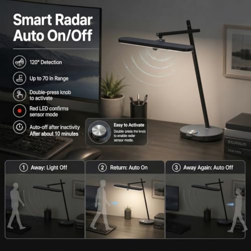 OTUS LED Desk Lamp for Home Office, Bright Motion Sensor Light, 18W