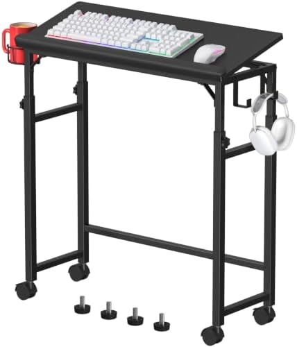 Snughome Mobile Keyboard Tray with Wrist Rest, Wire Cup Holder & 2 Hooks, Height Adjustable 27.5"-41.7", Rolling Keyboard Standing Desk with Lockable Casters for Home Office (Black)