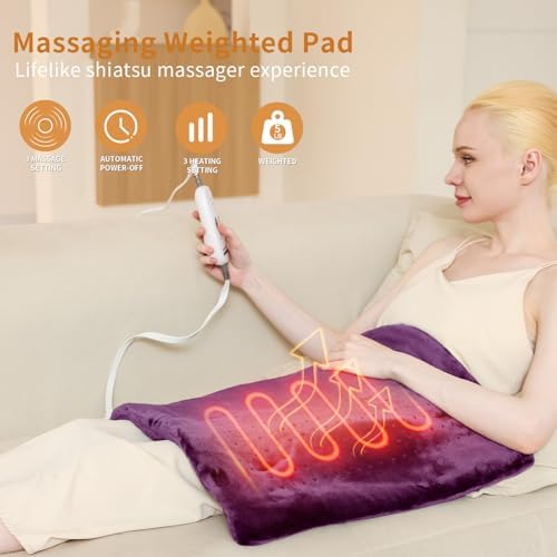 SAROO Massaging Weighted Heating Pad for Back Pain Relief,20"*24",Purple