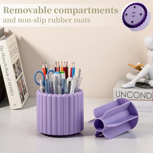 Anyoifax Rotating Pen Holder for Desk Removable Pencil Cup, Small Purple