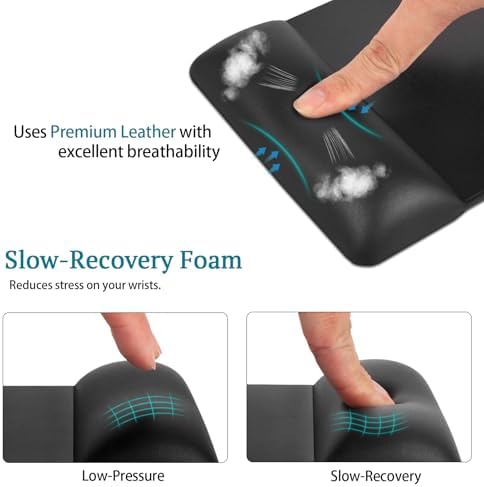 univo colors Wide Size Mouse Pad with Wrist Rest,Premium PU Material,Low-Rebound Cushion,Ergonomic Design,Comfortable Wide-Size Operation,Smooth Mouse Control with Hard Plate,Reduces Fatigue(Black)