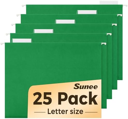 SUNEE Hanging File Folders, 25 Pack Letter Size Hanging File Folders with 1/5-Cut Tabs, Ideal for Home and Office Organization and Papers Classification,Light Green